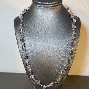 Vintage Purple Clear Glass Bead Silver Necklace